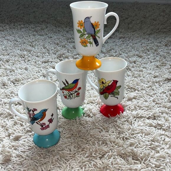 Vintage Fred Roberts Audubon Lovers Footed Bird Mugs, Set of 4 - Picture 2 of 15